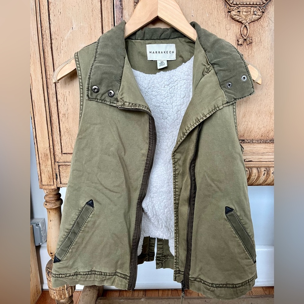 Anthropologie Marrakech Olive Faux Shearling Vest